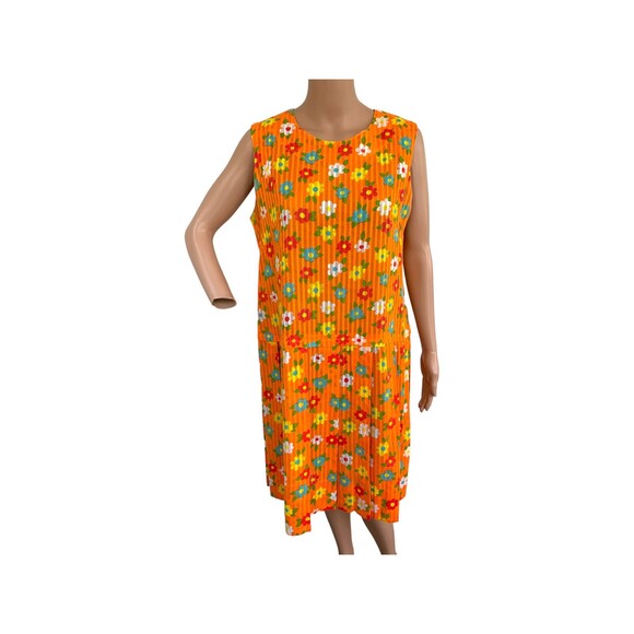 Vintage 60s Orange Flower Power Dress Mod Sleeveless M - Picture 2 of 5